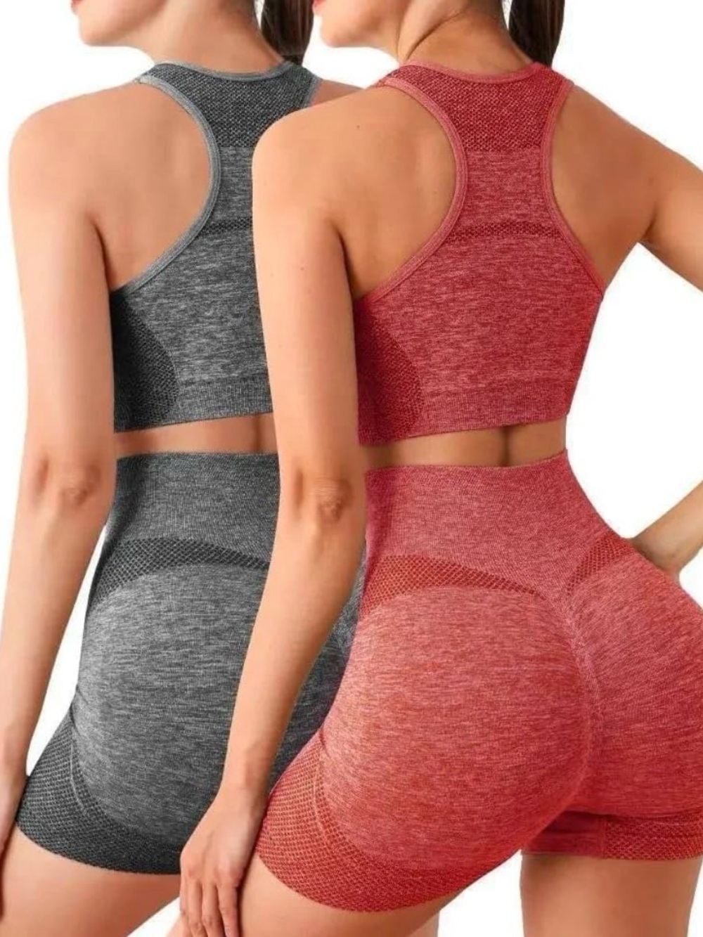 2 sets of Seamless Racerback Sports Bra - Pink and Gray